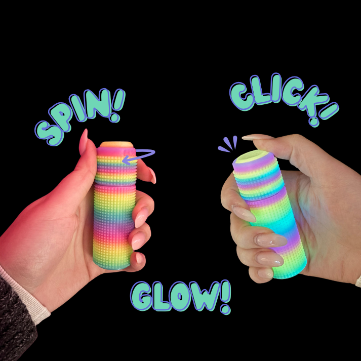 pain stim tools, pain stim fidgt, pain stim toy, stress relief fidget, stress relief toy, stress relief tool, Little Ouchies Spin Click, Little Ouchies Spin Clicks designed for pain stims, Little Ouchies Spin Click anxiety and stress, Little Ouchies sensory regulation, Little Ouchies for self-soothing, pain stim fidgets, autism fidgets for adults, discrete fidget toys, fidget tools, pain stim tools, anxiety fidget, anxiety toy, keychain-friendly fidget, multi-sensory fidget, clicking fidget, glow figet