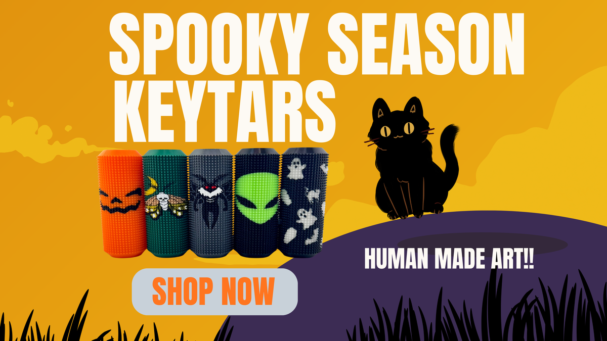 Spooky Season Keytar - Halloween sensory fidgets with clicking keys on a black and orange haunted house background