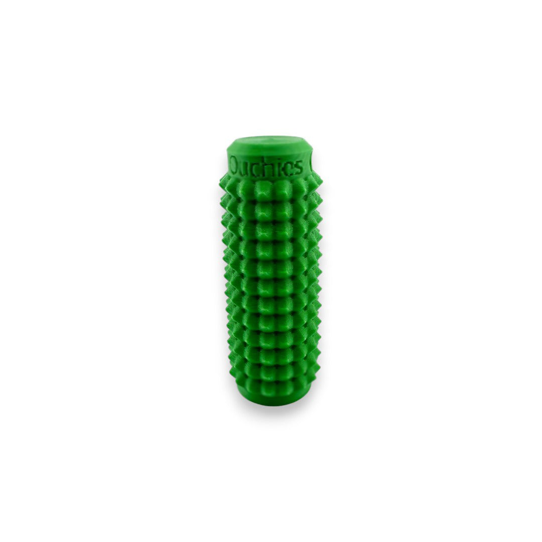 Little Ouchies Mini Grippies shown in green, Little Ouchies Mini Grippies are designed for pain stims, Little Ouchies Mini Grippies for anxiety and stress, Little Ouchies for sensory regulation, Little Ouchies for self-soothing, pain stim toys for kids, autism fidgets for adults, discrete fidget toys, small fidgets 
