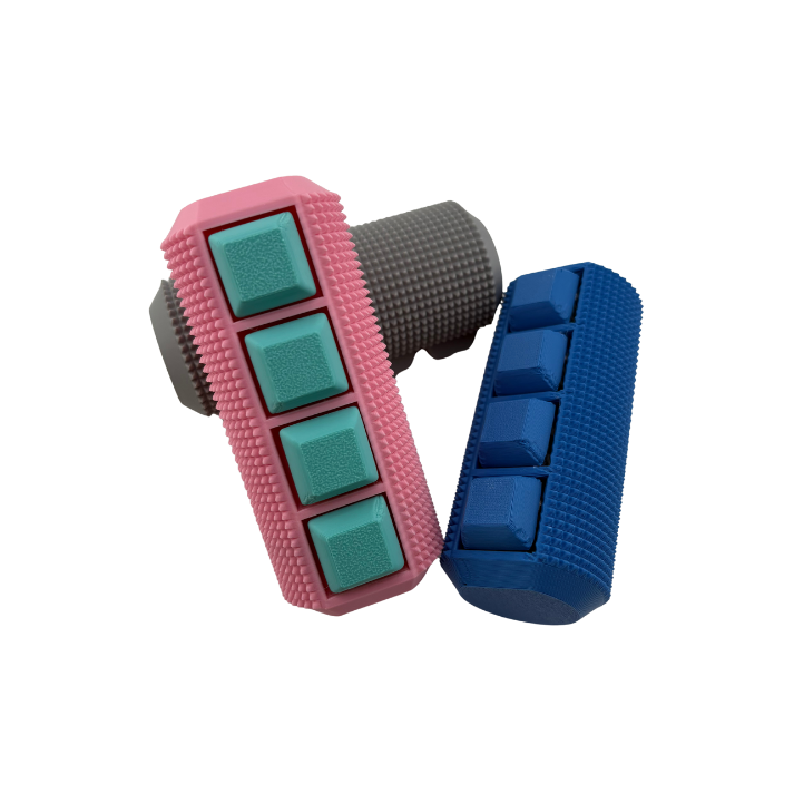 Little Ouchies Spikie Keytar Mix and Match Example, Little Ouchies Spikie Keytar, Little Ouchies Keytar are designed for pain stims, Little Ouchies Keytar for anxiety and stress, Little Ouchies for sensory regulation, Little Ouchies for self-soothing, pain stim fidgets, autism fidgets for adults, discrete fidget toys, fidget tools, pain stim tools, anxiety fidget, anxiety toy, keychain-friendly fidget, multi-sensory fidget, clicking fidget, squeeze fidget, pressure fidget, grippie fidget