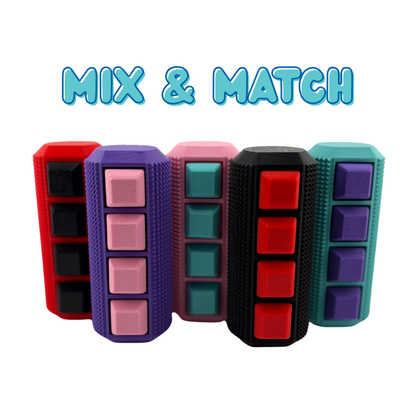 Little Ouchies Spikie Keytar Mix and Match Example, Little Ouchies Spikie Keytar, Little Ouchies Keytar are designed for pain stims, Little Ouchies Keytar for anxiety and stress, Little Ouchies for sensory regulation, Little Ouchies for self-soothing, pain stim fidgets, autism fidgets for adults, discrete fidget toys, fidget tools, pain stim tools, anxiety fidget, anxiety toy, keychain-friendly fidget, multi-sensory fidget, clicking fidget, squeeze fidget, pressure fidget, grippie fidget