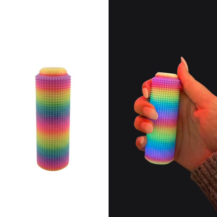 Spin Click multi-sensory design delivers tactile spikie pressure, a spinning component, and audible feedback all in one, for pain stim, autism, anxiety, & more, glow in the dark fidget