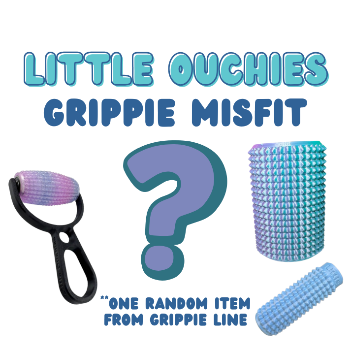 Little Ouchies Grippie Misfits are the same satisfying pain-stim and nervous system regulation tools you know and love—just with a little extra character. These pieces are all the lighter sensory input - Grippie, but may be extra inventory, an off color, or a wacky design, but they’re still fully usable, safe, and ready to help you regulate.