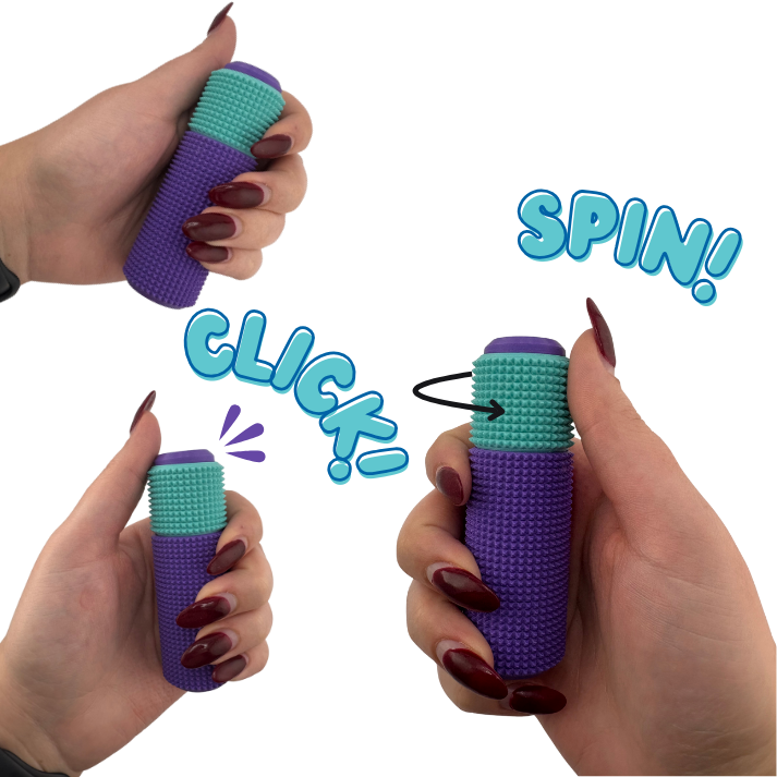 Little Ouchies Spikie Spin Click, Little Ouchies Spikie Spin Clicks designed for pain stims, Little Ouchies Spin Click for anxiety and stress, Little Ouchies for sensory regulation, Little Ouchies for self-soothing, pain stim fidgets, autism fidgets for adults, discrete fidget toys, fidget tools, pain stim tools, anxiety fidget, anxiety toy, keychain-friendly fidget, multi-sensory fidget, clicking fidget, squeeze fidget, spin fidget, fidget spinner 
