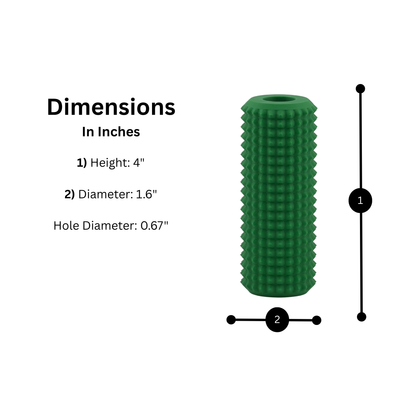 Little Ouchies Tag Along size guide: 4 inches tall, 1.6 inch diameter, 0.61 inch hole diameter